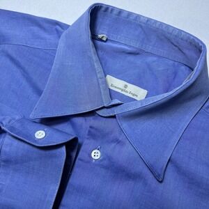 Ermenegildo Zegna 41/16 Blue Long Sleeve Oxford Made In Italy Preppy Men's Shirt